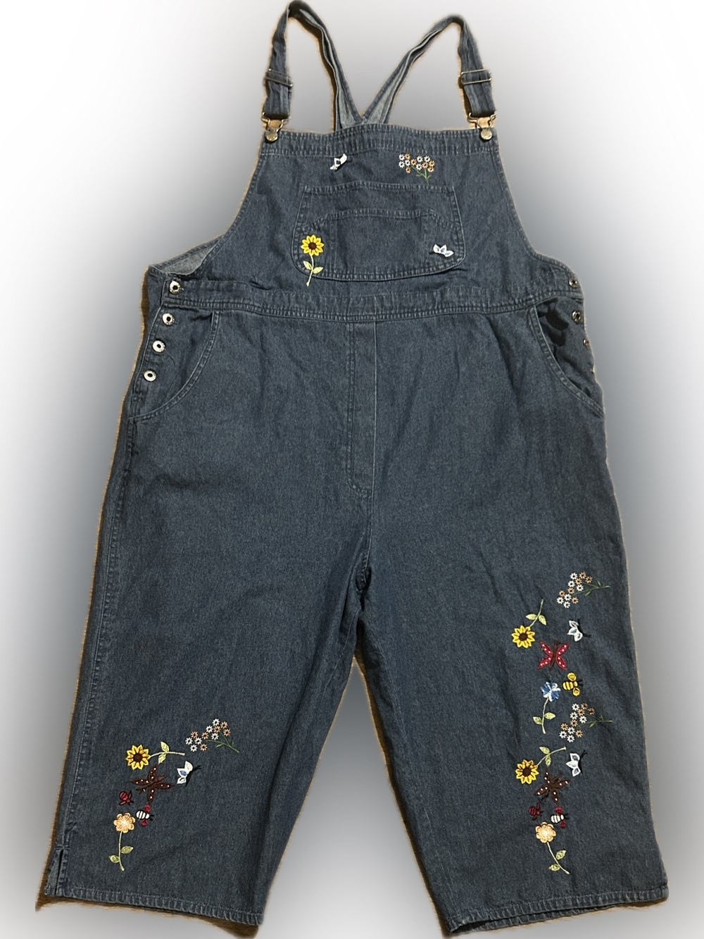 vintage Agapo denim overalls featuring bohemian-style floral embroidery size 2X